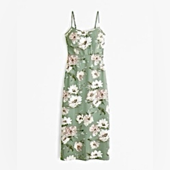 NEW Abercrombie Scoopneck Slip Midi Dress Light Green Floral - Size XXS Tall - Picture 2 of 2